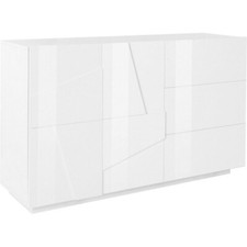 Credenza in Legno con 2 Ante e 3 Cassetti Madia Bianco Lucido Ingresso