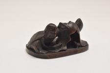 Netsuke - Crouching Kappa observing a frog under a lotus leaf - Late Edo - 19°th