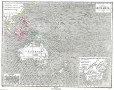 OCEANIA "Oceania" 1870 F.Pagnoni ORIGINAL ANTIQUE MAP