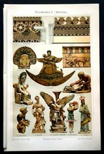 1908 Old Original Cromolitografia.TERRACOTTE ANTICHE I II III-TERRAKOTEN 1 2 3 .