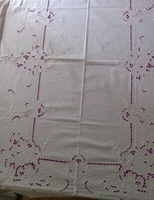 Tovaglia Rettangolare + 8 Tov. 210 X 160 Ricamo Ad Intaglio Cotone Ricamato GA