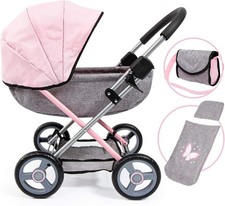 Grey and pink doll - grey, pram
