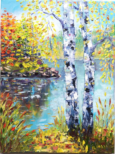 Herbst wald mit fluss natur - wald,