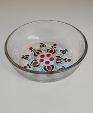 Rara ciotola insalatiera Walther Glas vetro tulipani rossi verdi Vintage Germany