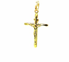 CIONDOLO ORO GIALLO 18KT Pendente CROCE CON CRISTO CONCAVA smussata Uomo Donna