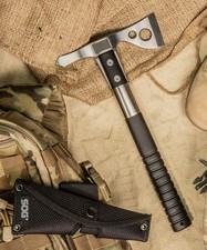 SOG FastHawk Satin Tomahawk Ascia Ascia Ascia da Campeggio 420 Acciaio + Fodero Nylon Nero