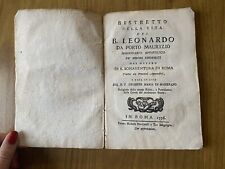 LIBRO RISTRETTO DELLA VITA DEL B. LEONARDO DA PORTO MAURIZIO ROMA 1796 L1