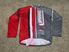 Maglia ciclismo vintage Spin Fitness manica lunga grande Madd Dogg atletica rossa grigia
