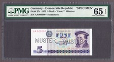 Germania Est, DDR 5 marchi 1975 MODELLO (ESEMPLARE) Pick-27s GEM UNC PMG 65 EPQ