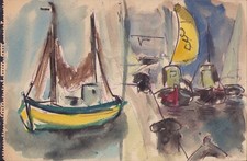 Disegno Barche navi da pesca pescherecci Acquerello