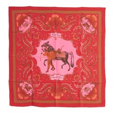 Sciarpa Hermès 1970 Foulard Carre 90 Cavallo Turco Rosa Tinta Seta Twill Hermes