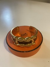 Bracciale con nodo HERMES braccialetto in pelle dorata in acciaio inossidabil...