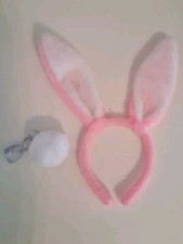 Accessori Orecchie Coda Coniglio Costume Carnevale Bambina Bianco E Rosa