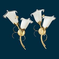 Applique da parete vintage coppia italiana colore oro metallo vetro di Murano 2 luci