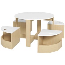 Set Sedia Tavolo Bambini Portaoggetti Spazio Ordinato Adatto ai Bambini Sicuro 3-8 Anni 5pz Bianco