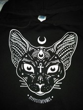 Felpa con cappuccio gatto sphynx luna new age wicca moon cat  hoodie XL sweater 