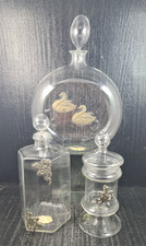 raffaelli set 3 bottiglie vetro soffiato con applicazione argento 800/°°