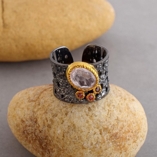 Anello quarzo rosa argento - anello,