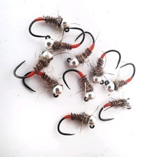 6 mosche artificiali pesca ninfe tungsteno #20 fly tying barbless Nymphs