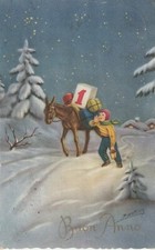 C1- Cp Cartolina  Augurale Anno Natale Mulo 1 Gennaio Bambino - Fp Vg 1952