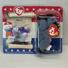 Beanie Baby Lefty the Donkey McDonald’s American Trio 2000 bandiera USA nuovo con scatola