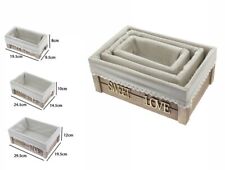 x Set 3 Contenitori Box Scatole In Legno Rivestite Tessuto Varie Dimensioni dfh
