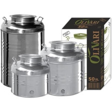 CONTENITORE BIDONE FUSTO PER OLIO IN ACCIAIO INOX 30/50 LITRI INCLUSO RUBINETTO