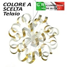 LAMPADARIO IN FERRO BATTUTO 6 LUCI SOSPENSIONE MODERNA BIANCA ARGENTO Riccioli