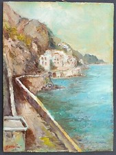 olio su tavola quadro dipinto veduta amalfi primi 900 costiera firmato serafini