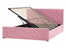 Letto Contenitore Trapuntato Velluto Rosa Rete a Doghe 140 x 200 cm Rochefort