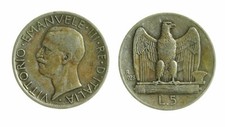 pci4671) Vittorio Emanuele III  (1901-1943) - 5 Lire Aquilino 1928 *