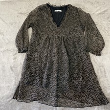 Abito Zara Flows nero tortora increspato taglio V maniche 3/4 trasparente foderato grande