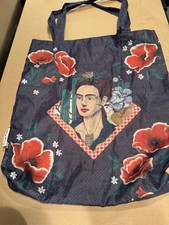 Borsa shopper riutilizzabile Frida Kahlo blu navy/floreale usata una volta