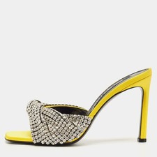 Sandali slide Sergio Rossi giallo raso Evangelie impreziositi da cristalli taglia 38