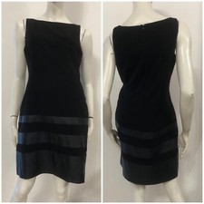 LAUREN RALPH LAUREN Vestito abito nero bande ecopelle Tg 8