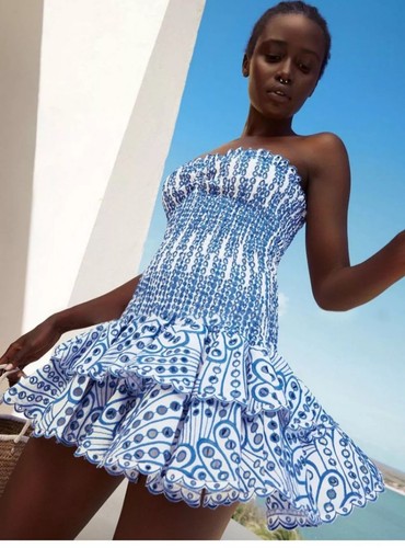 Vestito corto blu ricamato con - vestito,