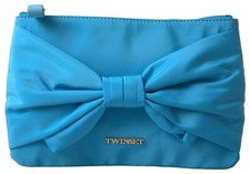 Borsa TWINSET blu tafta seta grande fiocco cerniera pochette donna logo borsa prezzo consigliato 180usd