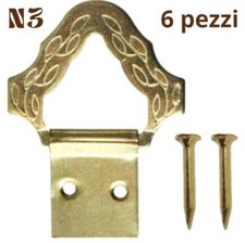Attaccaglie barocco per quadri in ferro ottonato N3, conf. da 6 pezzi complete d
