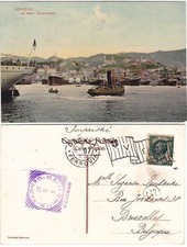 GENOVA - NEL PORTO - RIMORCHIATORE - ANNULLO A BANDIERA - VIAGG. 1907 -95795-