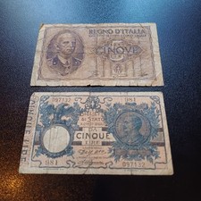 Vecchie Banconote Regno D Italia 5 Lire Impero + 5 Lire VEIII 1904 Lotto A56 