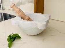 Mortaio Marmo Bianco di Carrara diametro 20 cm con pestello in legno di Faggio