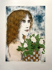 Bruno Caruso ''Ragazza con cesto di fiori'' Acquatinta 60x80 (Renato Guttuso)