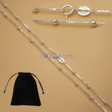 Catena scatola vero argento sterling 925 massiccio con collana di perle 16-28" pollici timbrata