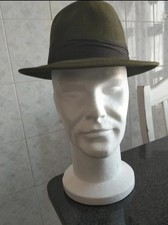 VINTAGE MADE IN ITALY CAPPELLO IN FELTRO FEDORA MIS. 55 VERDE PANIZZA