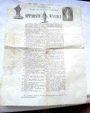 RARO MANIFESTO PUBBLICITà VENDITA APPARATI MAGICI MAGIA GIOCHI DI PRESTIGIO 1850