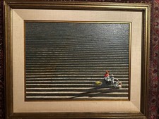 Dipinto "PASSI PIRAMIDALI" firmato vintage arte latina olio-masonite orig. Telaio