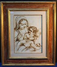 MADONNA CON BAMBINO DISEGNO SU TELA CON CORNICE CHELLINI