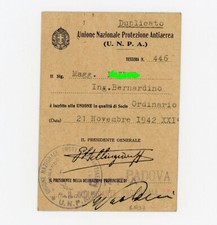Protezione Antiaerea UNPA Tessera Fascismo Guerra Padova 1942