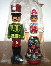 2 Bambole Pupazzi tradizionali ungheresi legno artigianale dipinto mano vintage