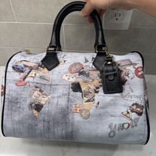 Borsa Ynot in pelle italiana design mappa del mondo, borsa vintage stile dottore nuova senza etichette